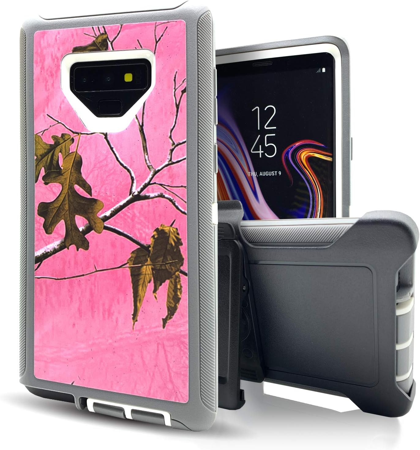 Samsung Galaxy Note 9 Case,Vodico Durable Heavy Duty Camo Defender Non Slip Secure Grip Shockproof High Impact Resistant TPU Cushion Frame Cover with Belt Clip Holster&Kickstand (Xtra Pink)