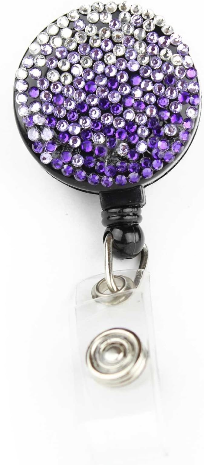 Waterfall Pull Reel Retractable ID Badge Holder with Rhinestones Purple