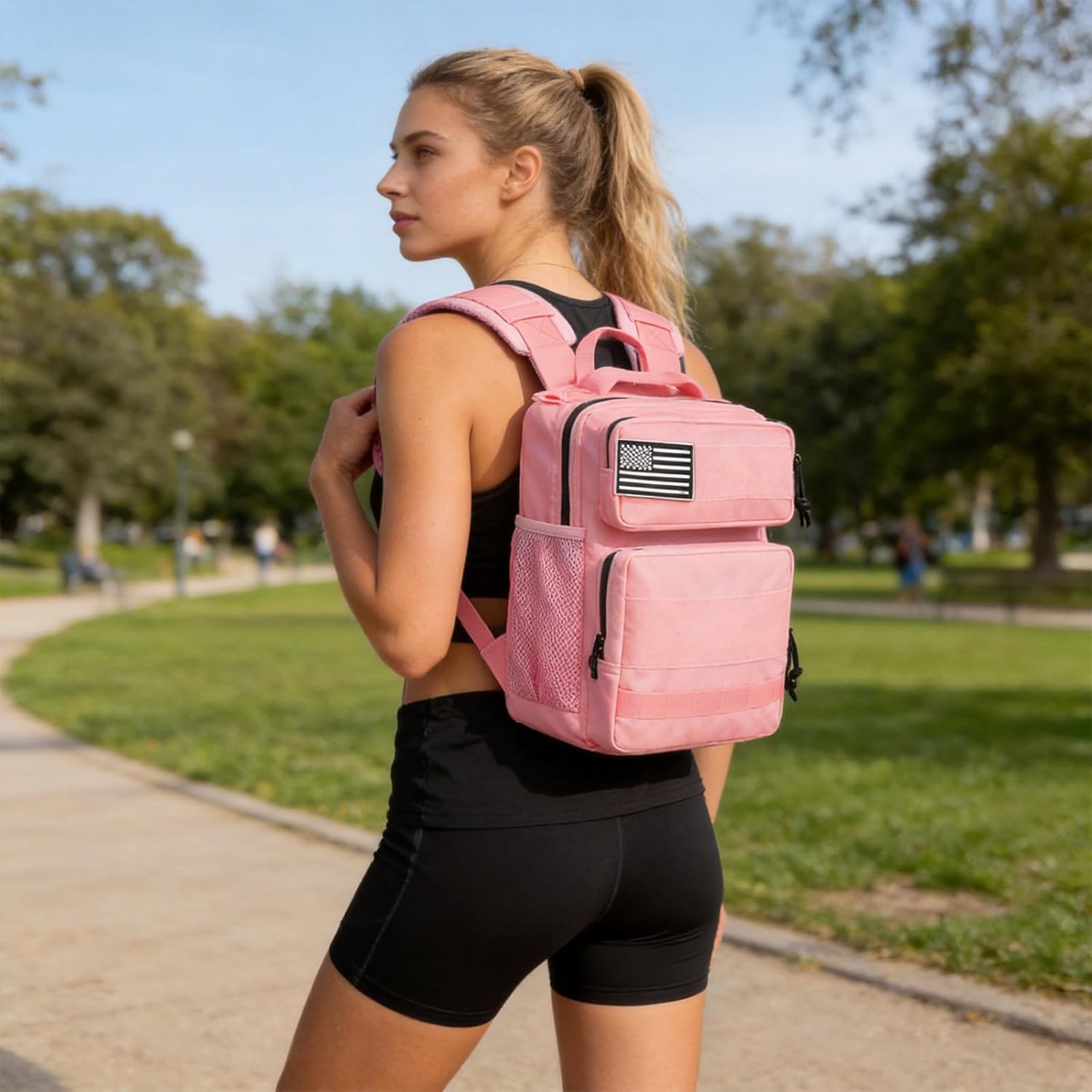aiGear 15L Tactical Backpack for Men Women, Small Molle Military Backpack with 900D Oxford Fabric, Waterproof Hiking Daypack Bug Out Bag for Outdoor Travel Gym Work EDC Gear(15L Pink)