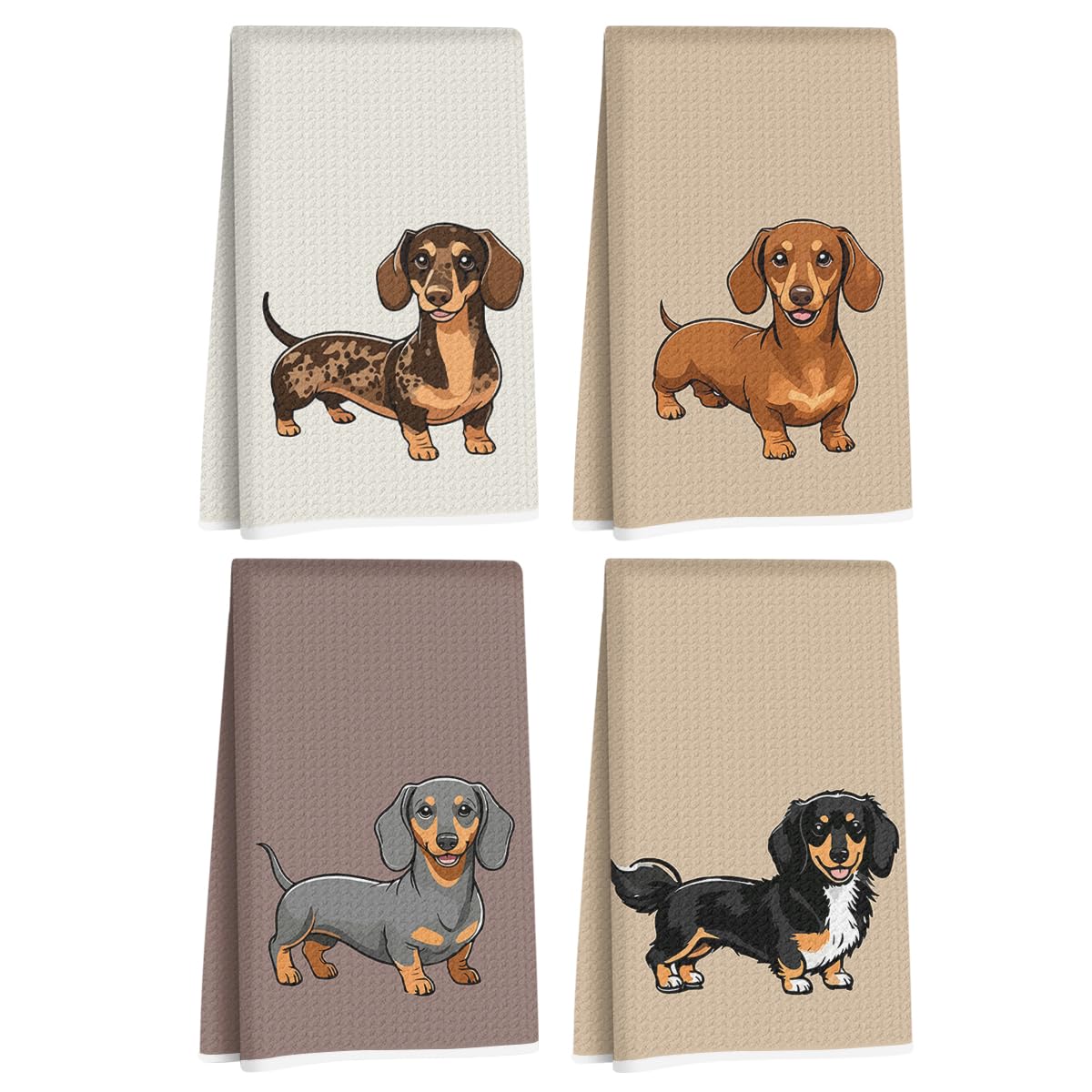 4 Pcs Dachshund Kitchen Towels, Dachshund Gifts Reusable Dish Towels