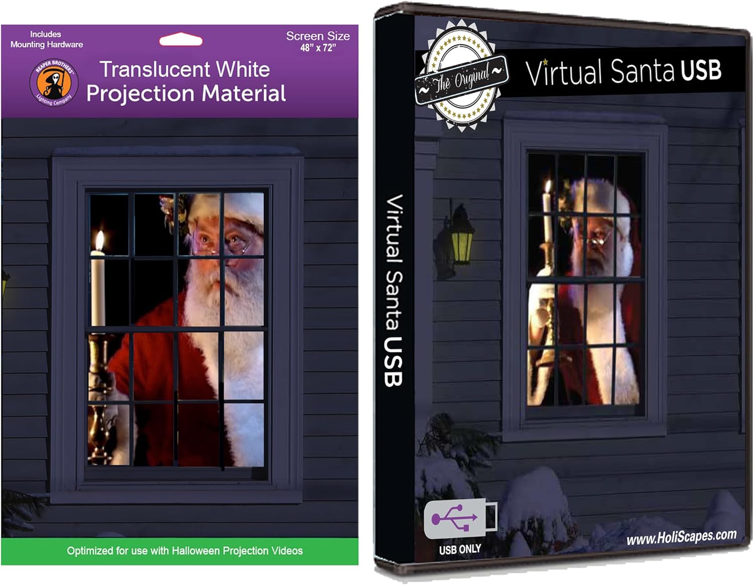 The Original Virtual Santa in The Window Movie on USB with 48" x 72" Projection Screen