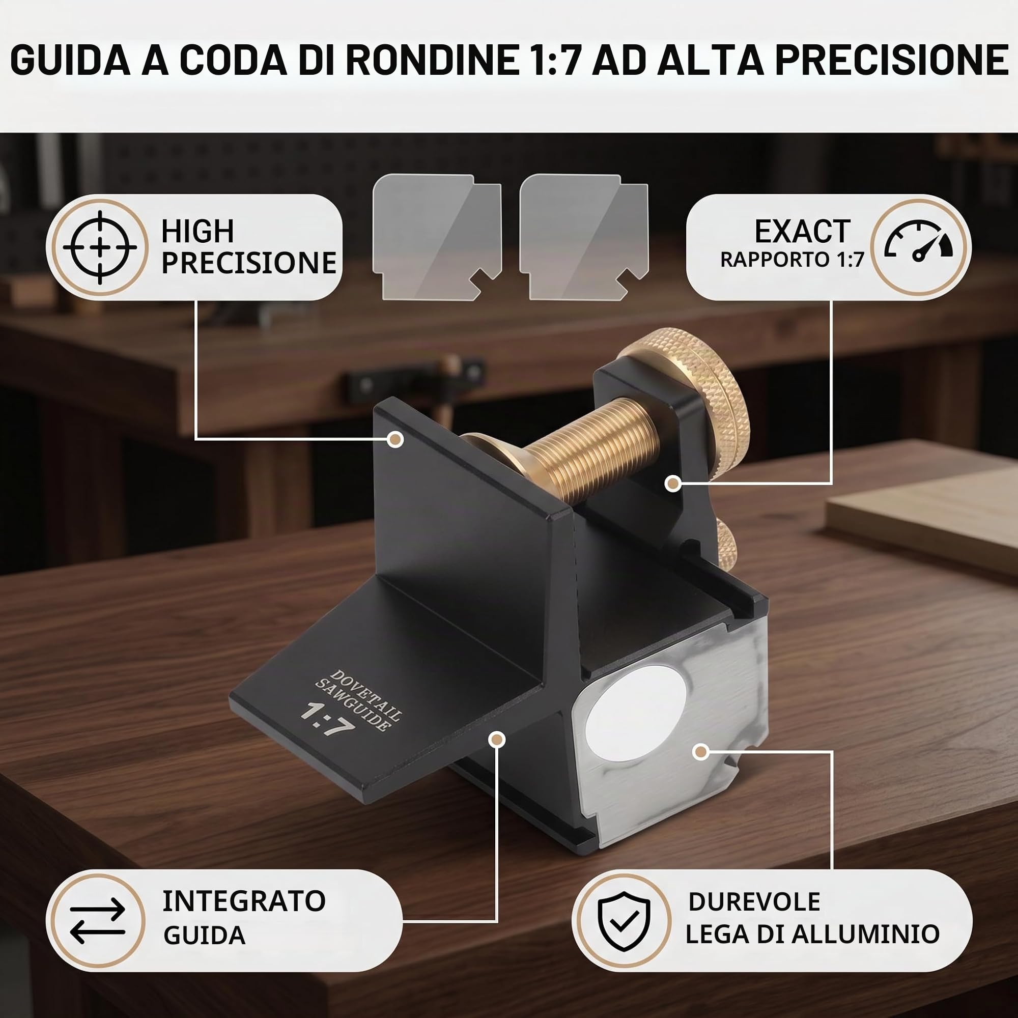 Guida Seghe Coda di Rondine Magnetica, Morsetto Legno Preciso con Rapporto 1:7 in Lega Alluminio per Mobili e Giunzioni, Precisione Elevata per Lavorazione Artigianale