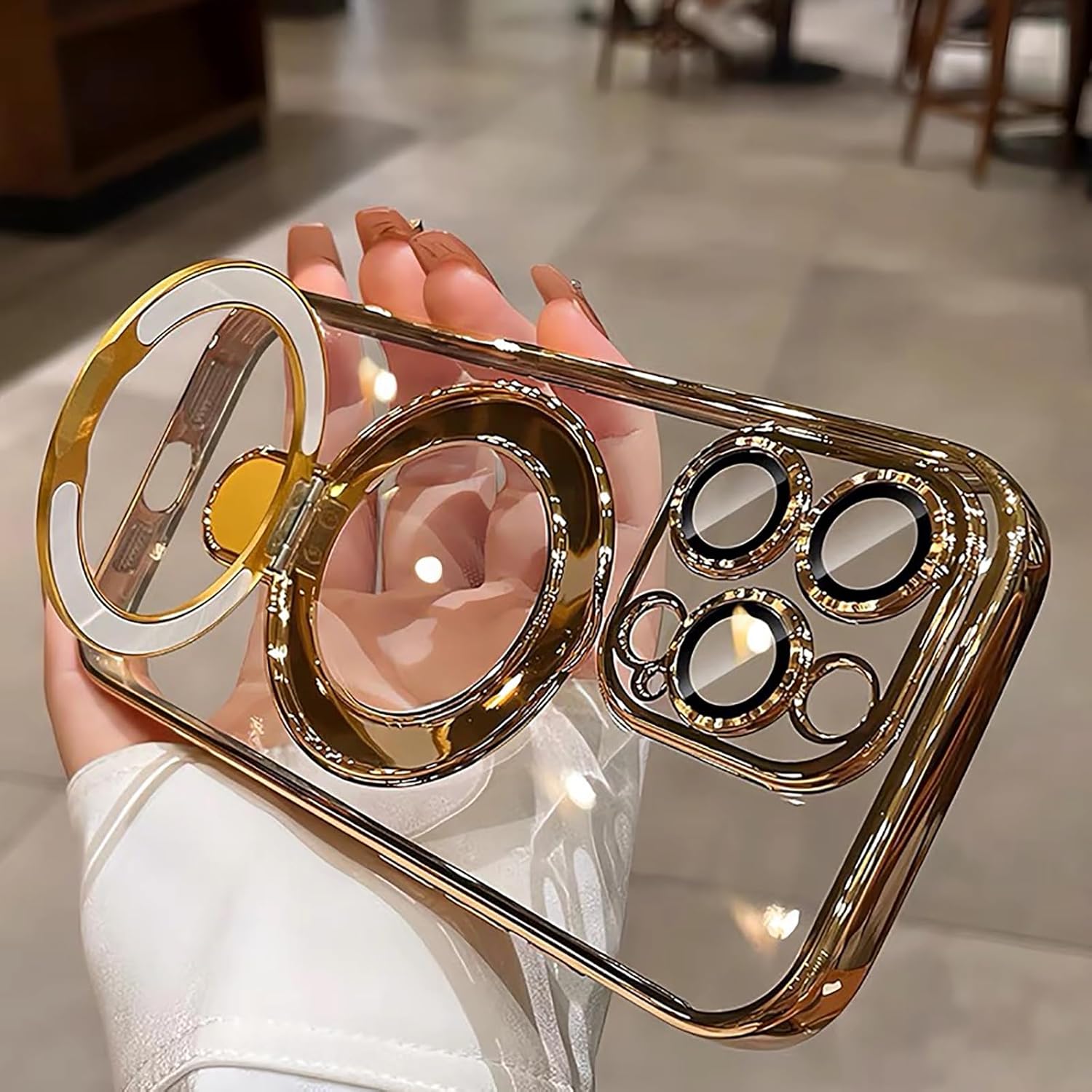 SMARTFOX Case for iPhone 14 Pro 6.1", Compatible with MagSafe, Luxury Plating Shockproof Clear Phone Cover with Invisible Stand, Full Camera Lens & Screen Protector for Women Girls, Titanium Gold - Image 5