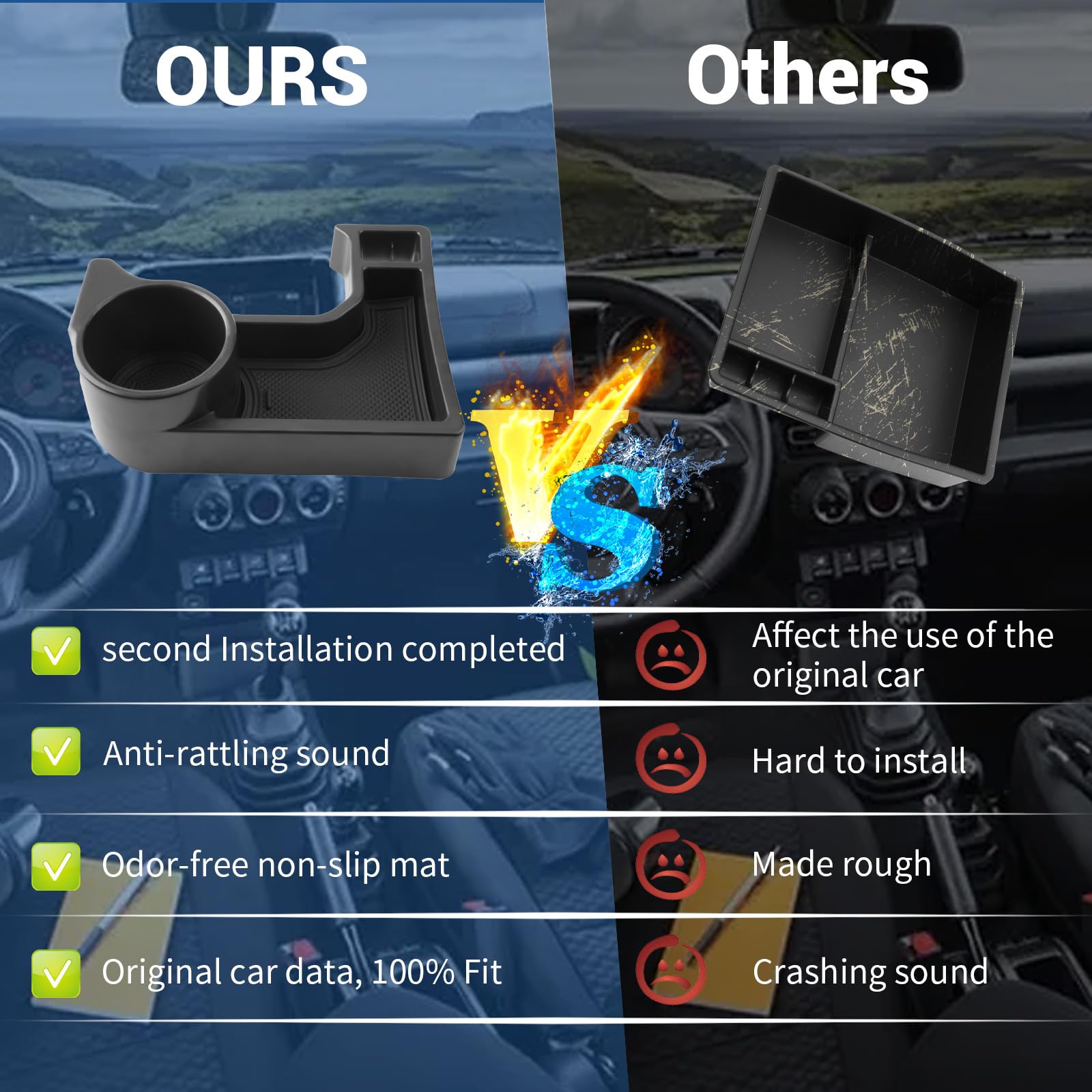 YEE PIN Kompatybilny z Suzuki Jimny 2018-2025 (AT) Organizer na konsolę środkową, pudełko do przechowywania, 3D-Scan oryginału dla JB64 JB74 Akcesoria do organizera na podłokietnik.