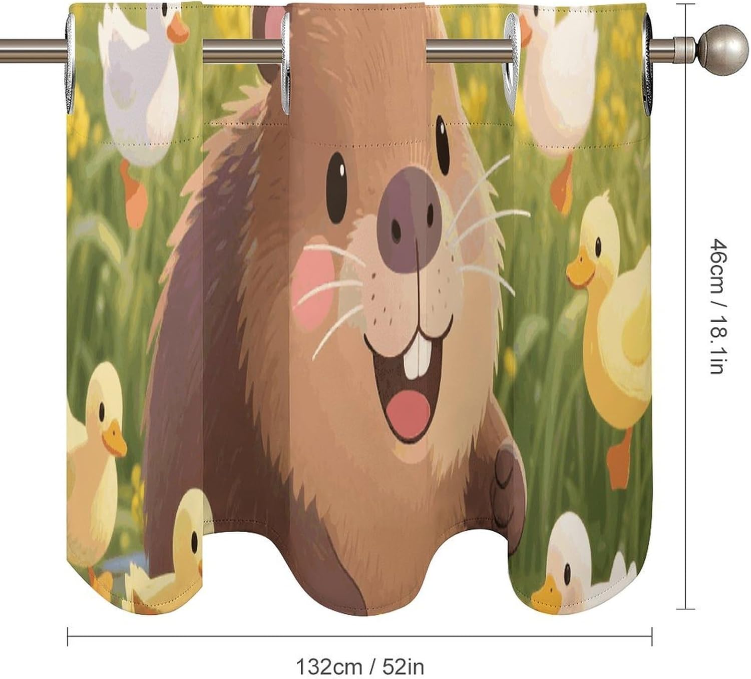 Cute Capybara Valance for Windows, 2 Pack Kitchen Curtains Modern Home Decor, Soft Blackout Window Curtains for Living Room & Bedroom, 18 X 52 Inch