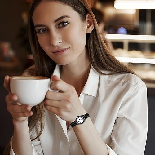 Miniatura 2 de JewelryWe Reloj de lectura fácil ultrafino para mujer con correa elástica de tono doradoplateado