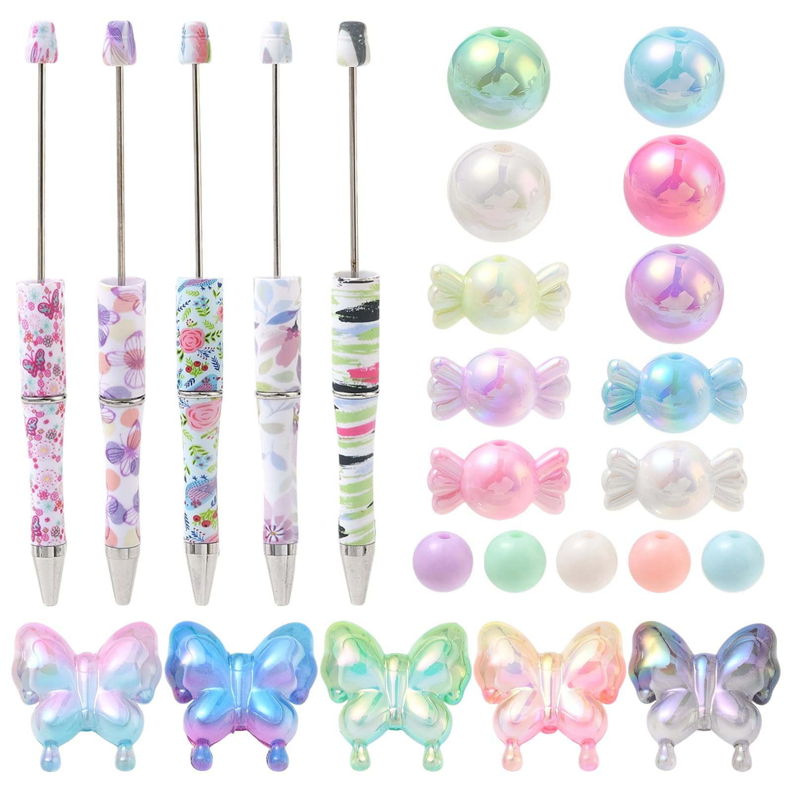WEWAYSMILE Butterfly Beadable Pens Making Kit with Acrylic Beads, 5 Set