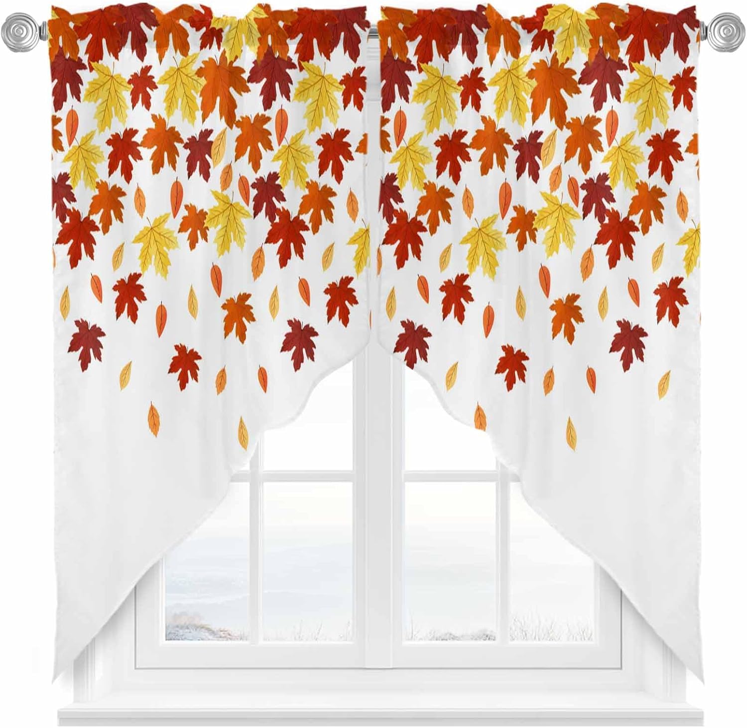 T&H XHome Swags Kitchen Valance Fall Maple Leaves Thanksgiving Window Treatment Rod Pocket Curtain Tier Scalloped Small Window Drapes for Living Room Cafe Bedroom-2 Panels