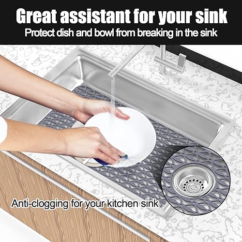 Miniatura 3 de JUSTOGO Protectores de fregadero para fregadero de cocina protector de fregadero de cocina de drenaje central accesorio de rejilla de 283 x 156