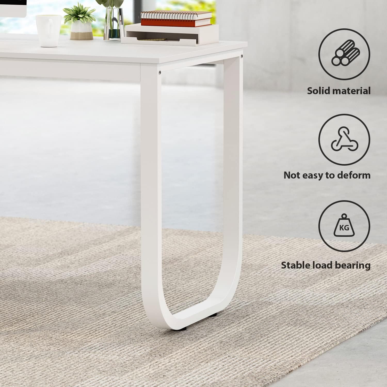 Home Office Computer L-Shaped Desk Corner Desk with 3 Drawers & 2 Shelves, 55 Inch Large Study Writing Table with Storage Cabinet (White)