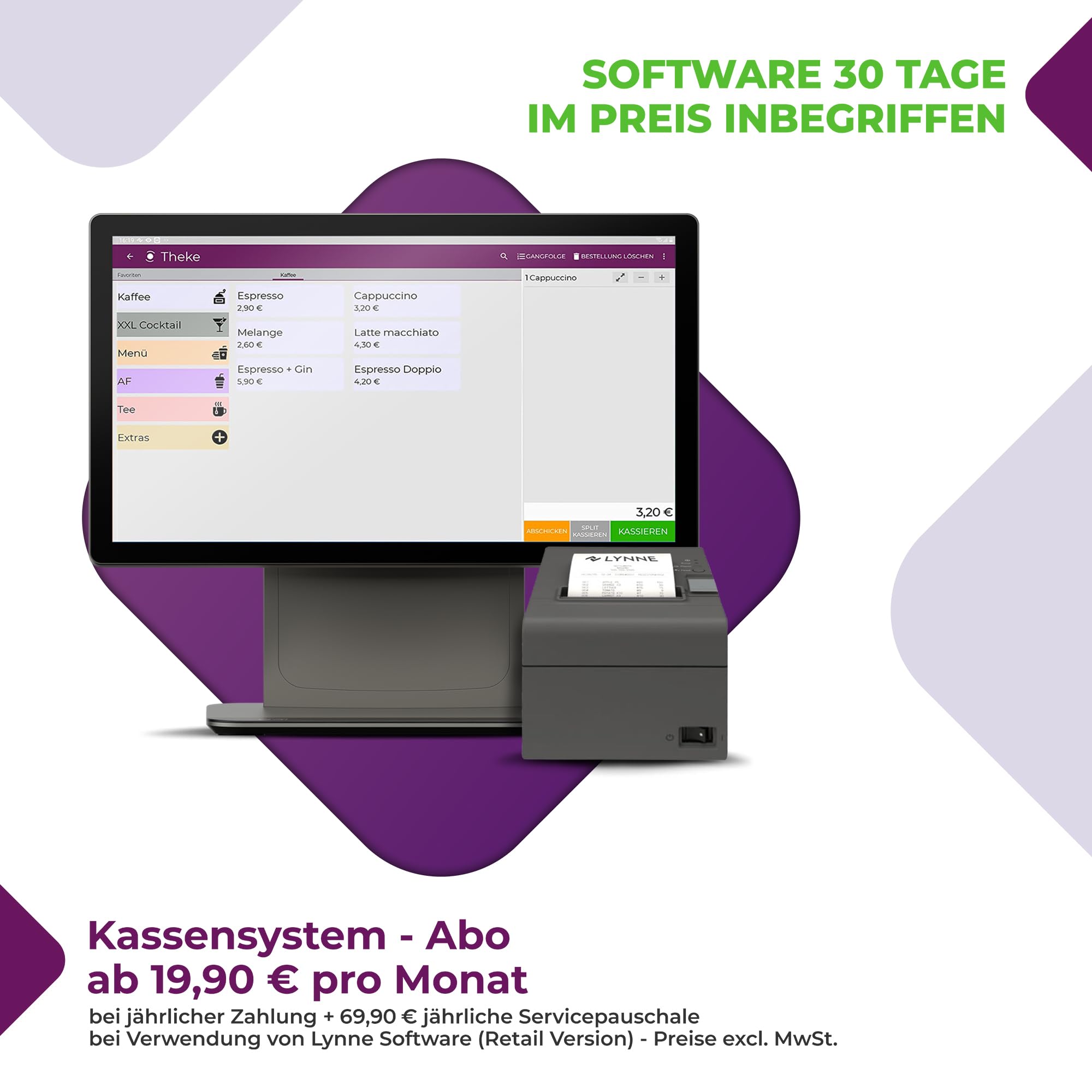 Registrierkasse Kassensystem - Finanzamtkonform 2022 - TSE ready - integrierter Bondrucker - Gastronomie, Handel - GRATIS Ersteinrichtung des POS Terminal (SUNMI D3 PRO + Drucker Hipster)