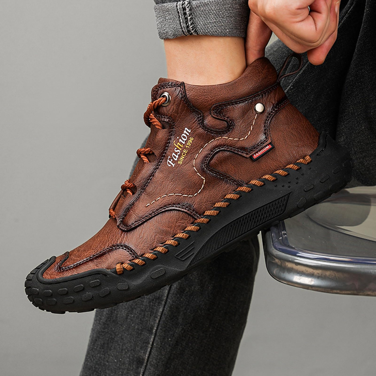 Botas de senderismo para hombre, hechas a mano, de piel, impermeables, antideslizantes, antideslizantes, resistentes al desgaste, cómodas y resistentes al desgaste