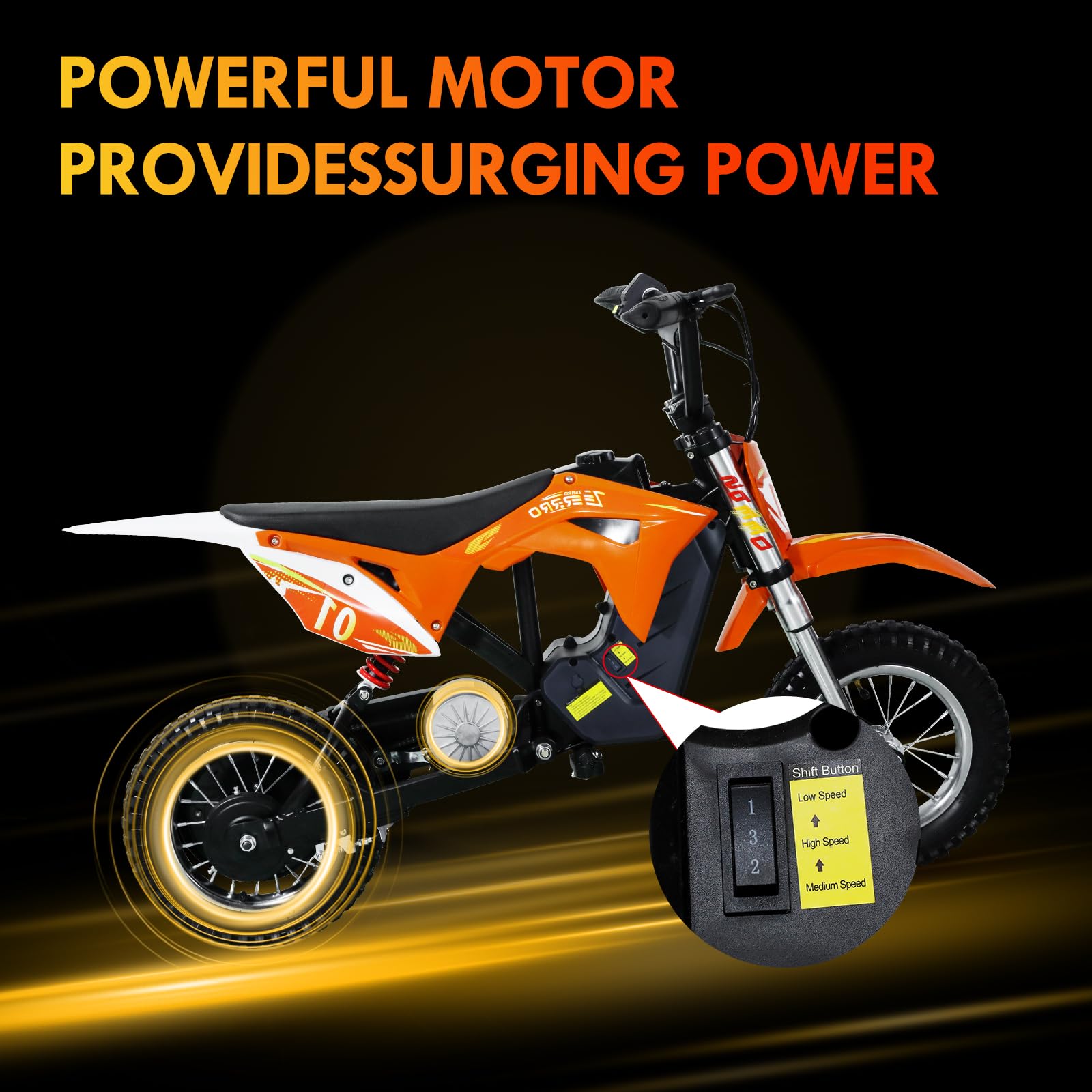 CCLIFE Elektro Motorrad Kinder Lithiumbatterie 36V 300W, 8/12/25 km/h, Elektrisch Pocket Bike Dirt Bike, Geschwindigkeit einstellbar, Max.65kg, Orange