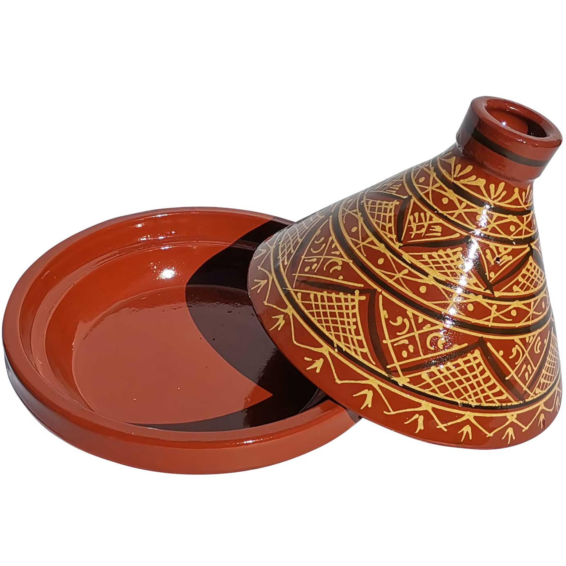 Tajine Agadir Ø 34 cm glasiert – Marokkanisch Kochen für 4-6 Personen | Premium Tagine | Ton Schmortopf Gartopf Tontopf aus Marrakesch