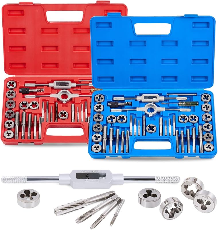 OMT Tap and Die Set, SAE and Metric Thread Repair and Cutting Kit | M3-M12 and #4-1/2 Inch, High-Carbon Chromium Steel, Internal and External Threads, Mechanics and Craftsmen, Coarse and Fine