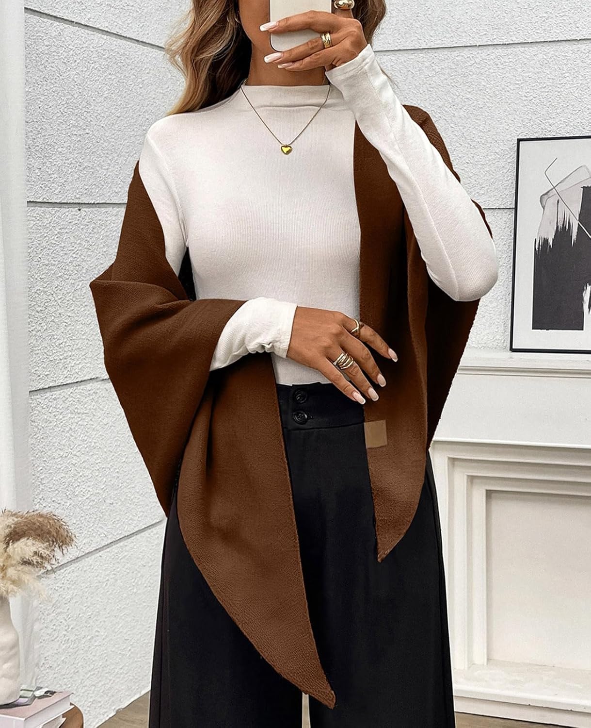 Womens Knitted Shawl Wraps Casual Solid Color Cape Scarf Comfortable Triangle Pashmina Shoulder Sweater - Image 4