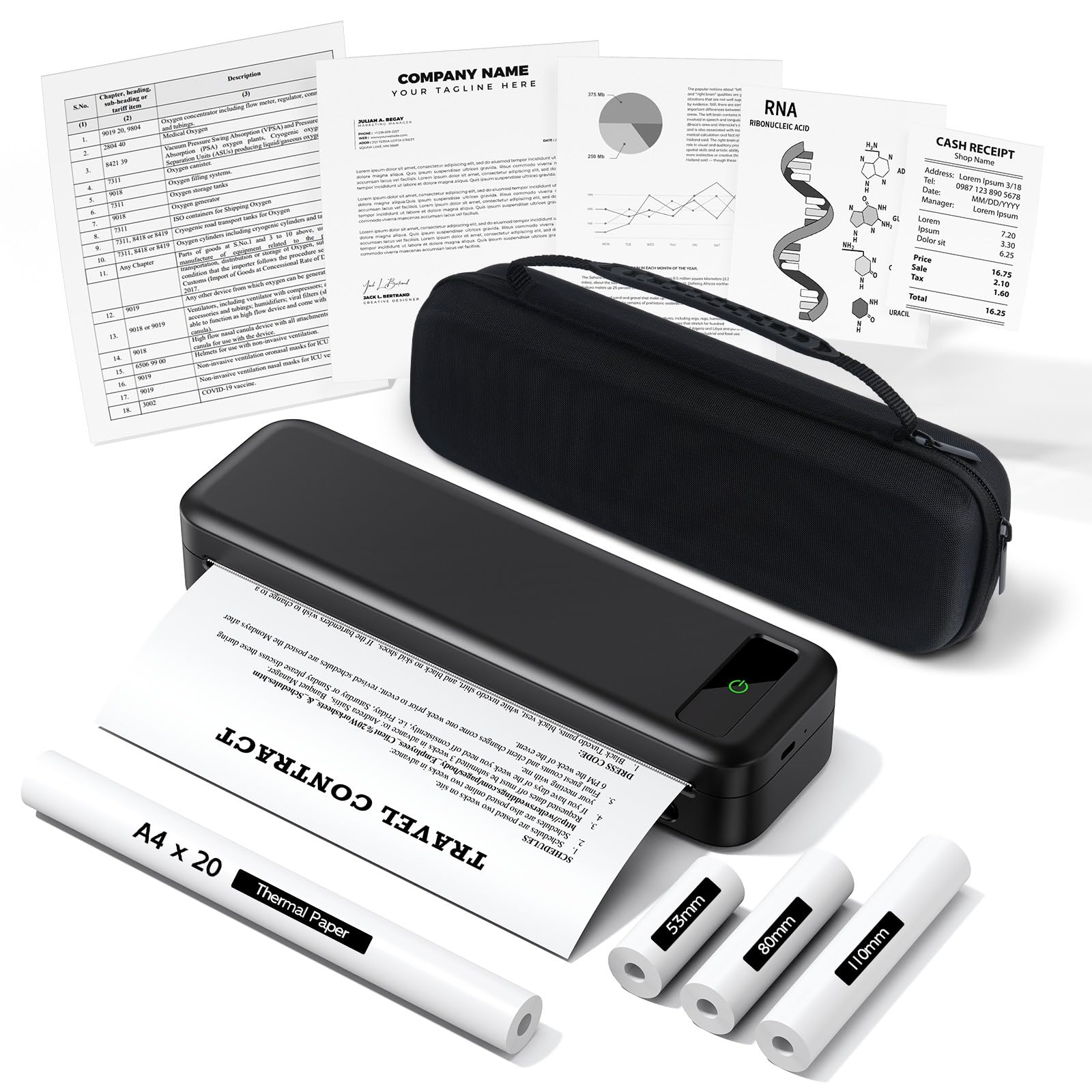TATTMUSE Imprimante Thermique avec 1 Mallette de Transport et 7 Rouleaux de Papier Thermique