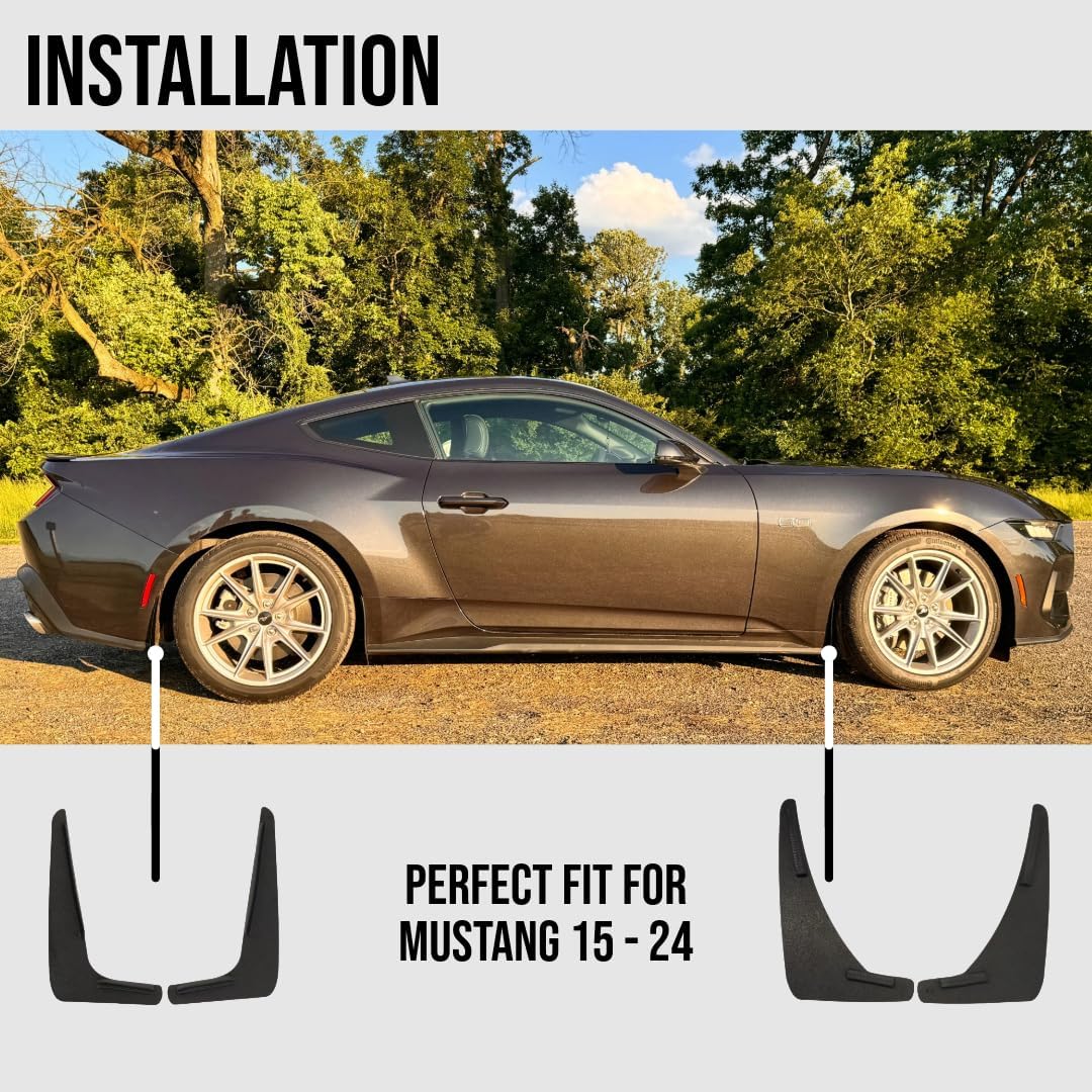 NO Drill Mud Flap for Mustang 2015-2025, Splash Guard for Mustang 2015, 2016, 2017, 2018, 2019, 2020, 2021, 2022, 2023, 2024, 2025,Black