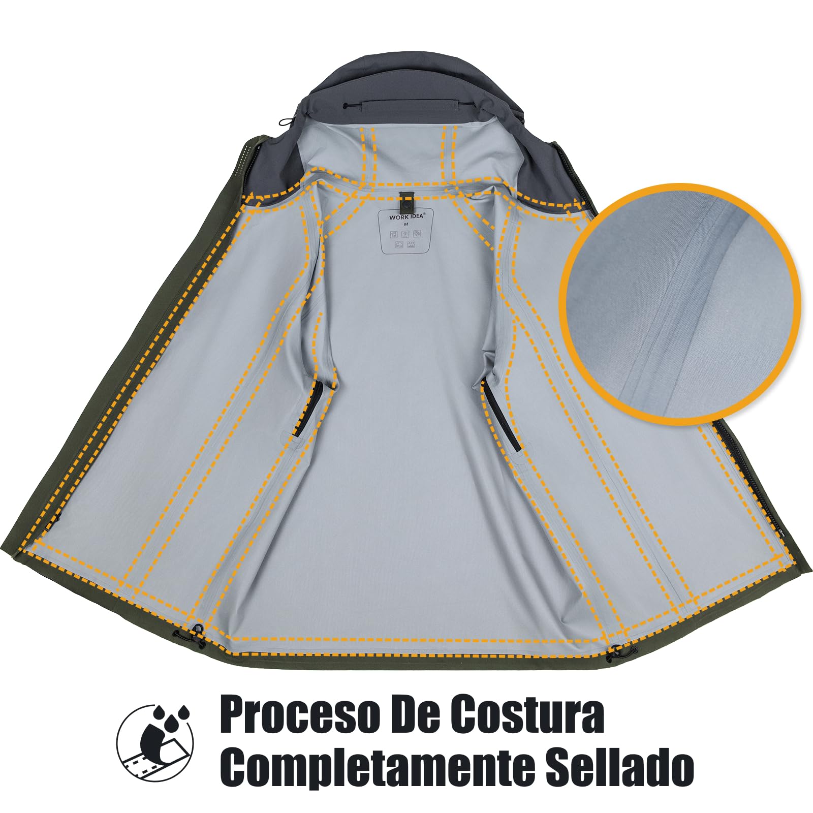 WORK IDEA Chaqueta 3 en 1 para hombre, resistente al agua (columna de agua de 10000 mm), transpirable, resistente al viento con capucha y forro polar interior, chaqueta funcional para senderismo