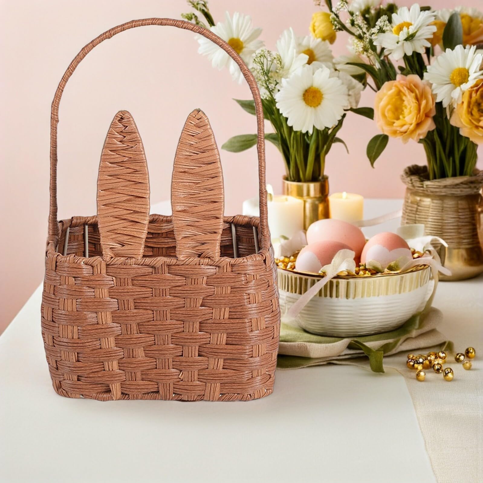 SUPVOX Cestino da Picnic Portatile in Materiale Intrecciato Resistente Manico Ergonomico, Contenitore Portaoggetti e Organizer per Alimenti, per Gite All’aperto e Uso Domestico