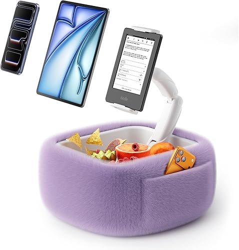 LULULOOK Soporte de almohada Kindle ultra esponjoso para leer, soporte de almohada para tableta con cuenco de aperitivos y brazo plegable compatible