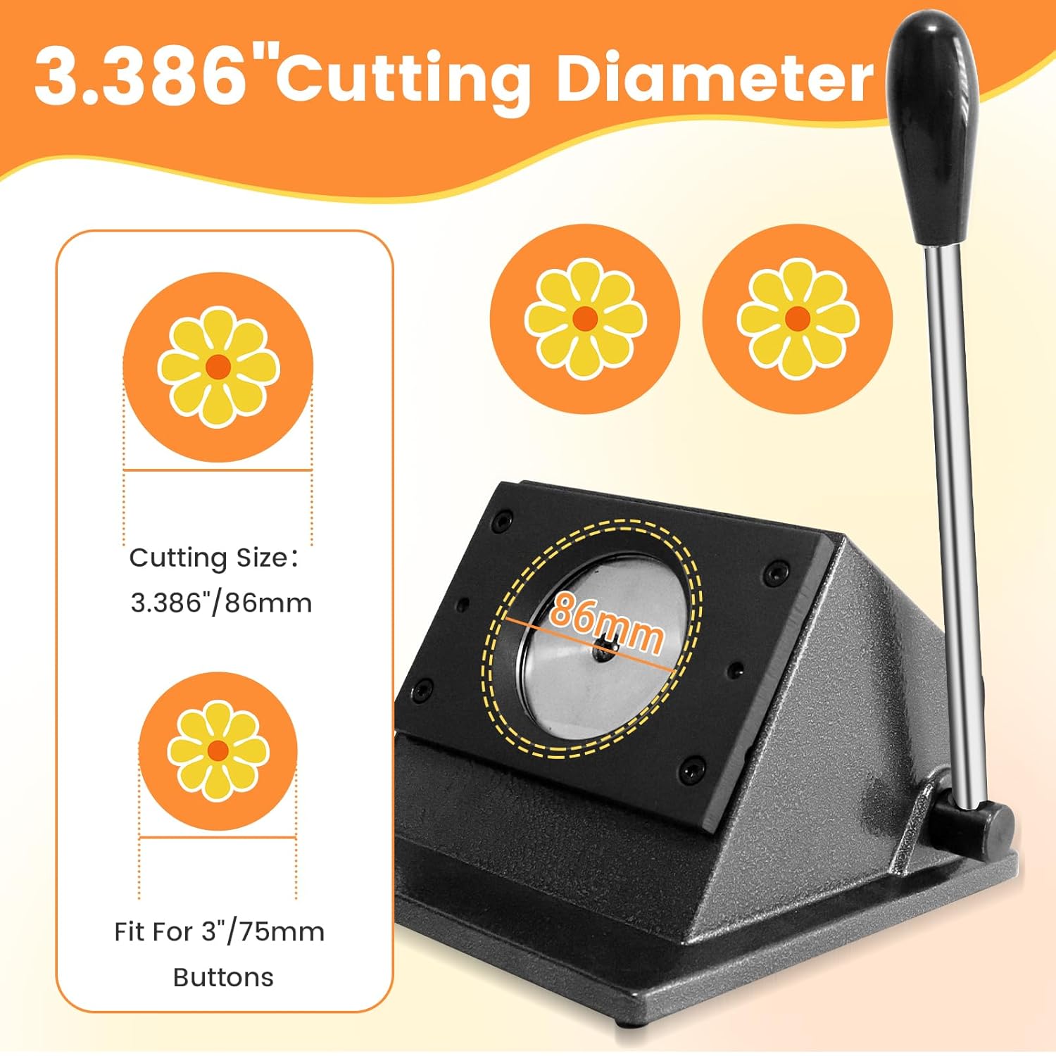 3"/75mm Button Paper Cutter, 3.386"/86mm Diameter Circle Cuter, 3.386" Circle Punch,Graphic Punch, 86mmDie Cutter Round Paper Cutter for Making 3"/75mm Buttons Making（3.386" Cutting Diameter）