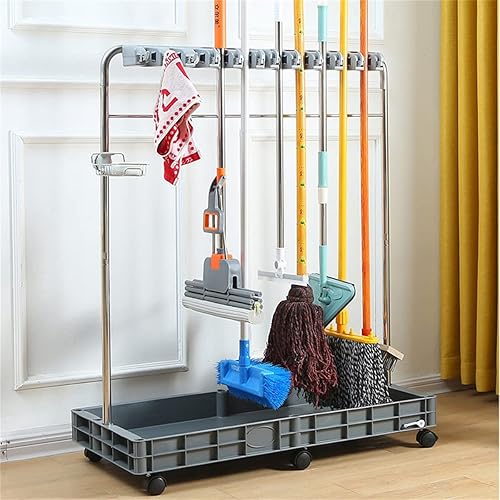 Besen- und Mopphalter, Reinigungswagen aus Edelstahl, fahrbarer Reinigungswagen 