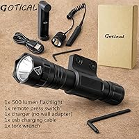 Vista 6 de Gotical Linterna de montaje en riel de 500 lúmenes con interruptor de presión remoto, haz blanco de 1 modo, montaje integral y cargador incluidos