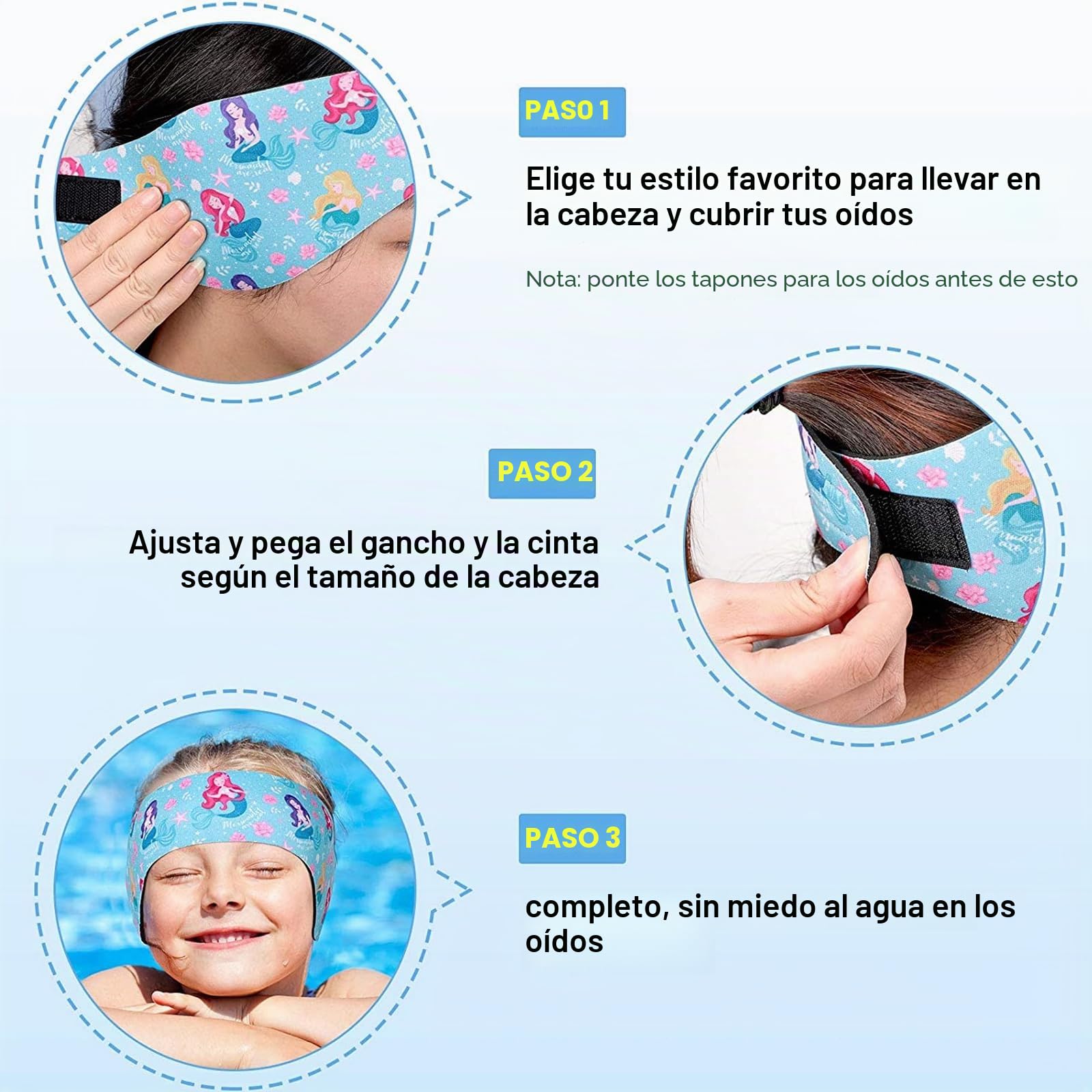 Diadema de Natación para Niños,2 Pcs Diademas para Piscina Infantil,Neopreno Banda Elástica para la Oreja con tapón de Oreja,Pinza de Nariz para Buceo, Piscina, Duchas y Deportes