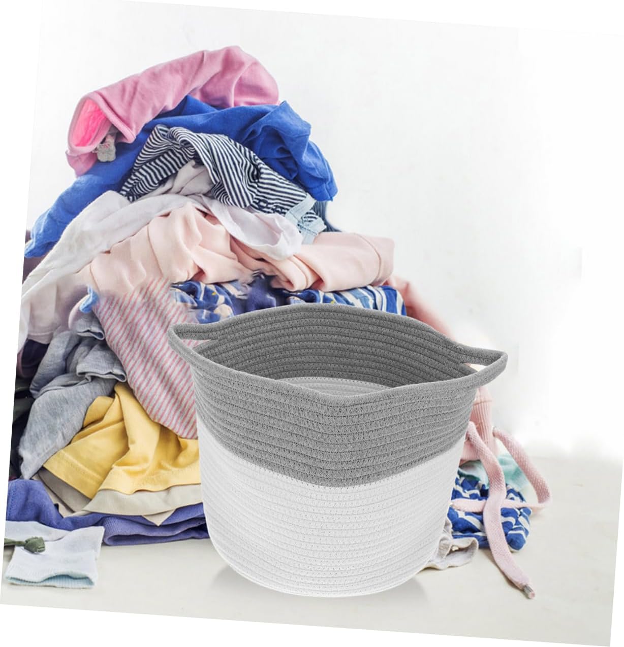 2pcs Large Cotton Rope Storage Baskets Versatile Woven Organizers with Handles for Toys Laundry and Sundries Durable Grey Bins for Home and Nursery Use
