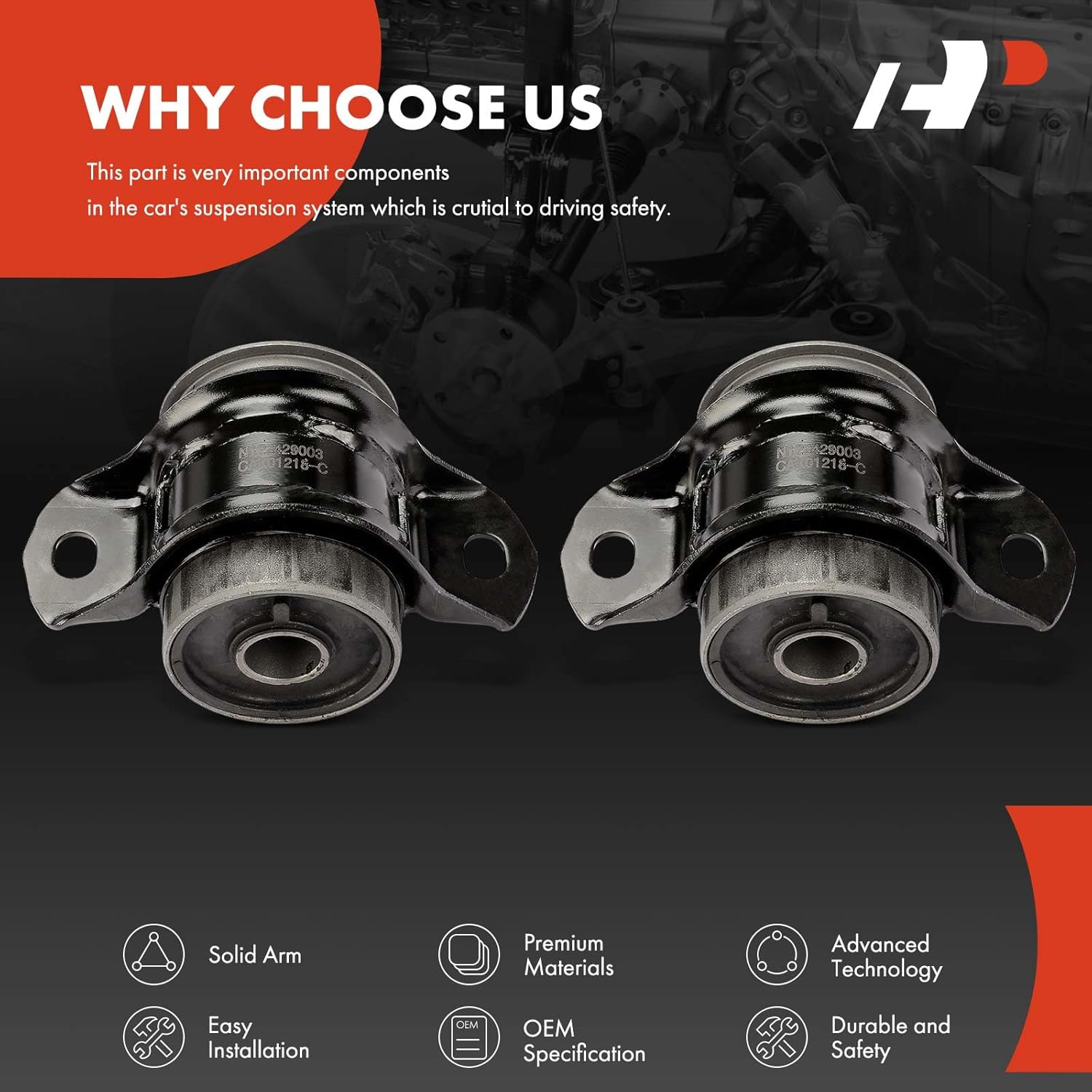 A-Premium 2 x Front Lower Rearward Control Arm Bushing Kit, Compatible with Ford Mustang 2005-2010