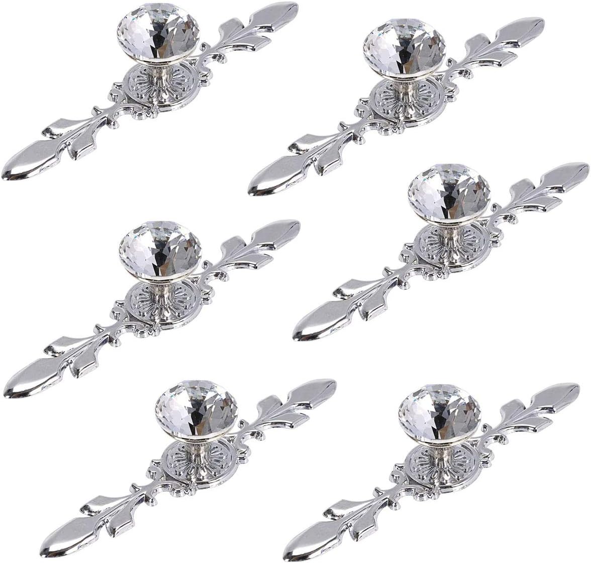 6Pcs 4.7" Diamond Crystal Glass Knobs Dresser Drawer Handle pulls with Plate and Screws
