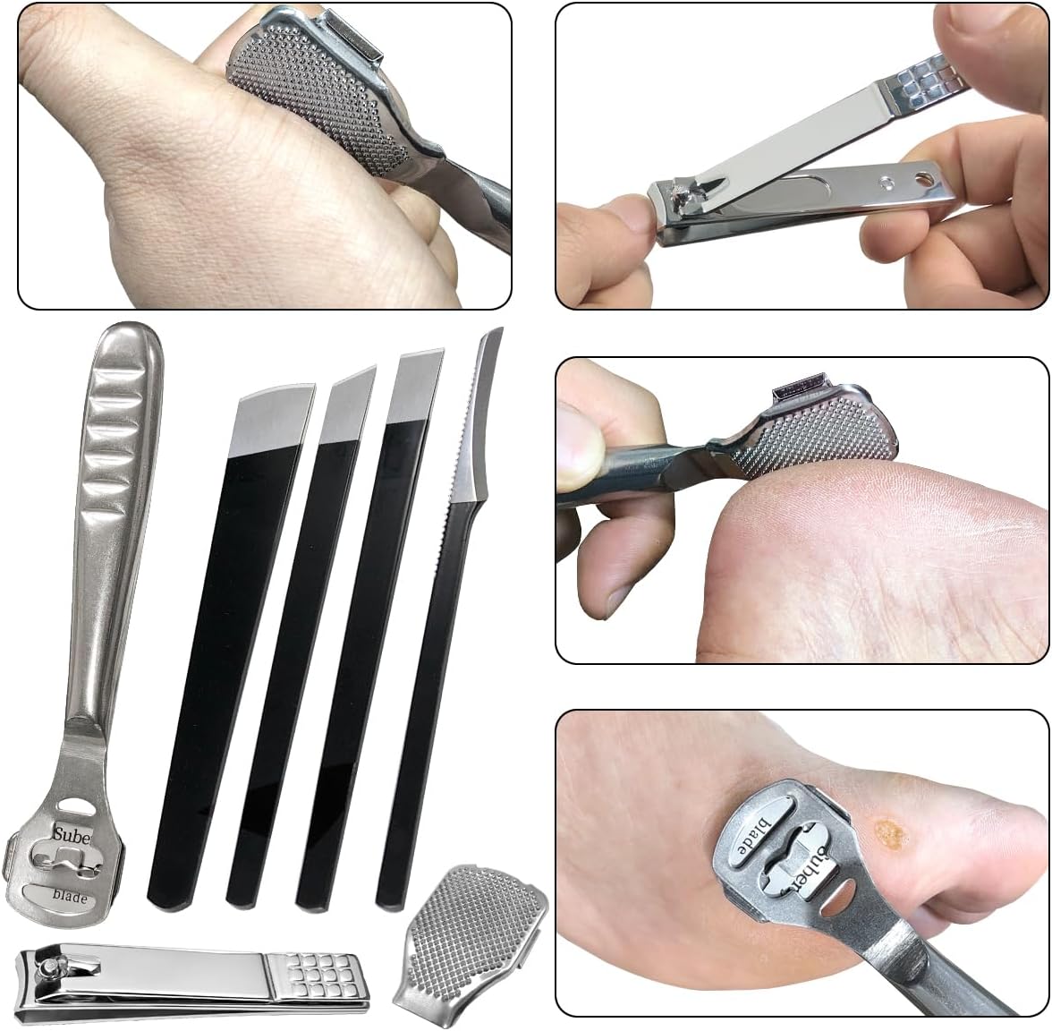 37 Pcs Callus Shaver for Feet Set, Foot Callus Shaver, (1 Foot Razor for Callus Removal &1 File Heads & 4 Pedicure Knife & 1 Nail Clippers & 30 Replacement Slices Blades)