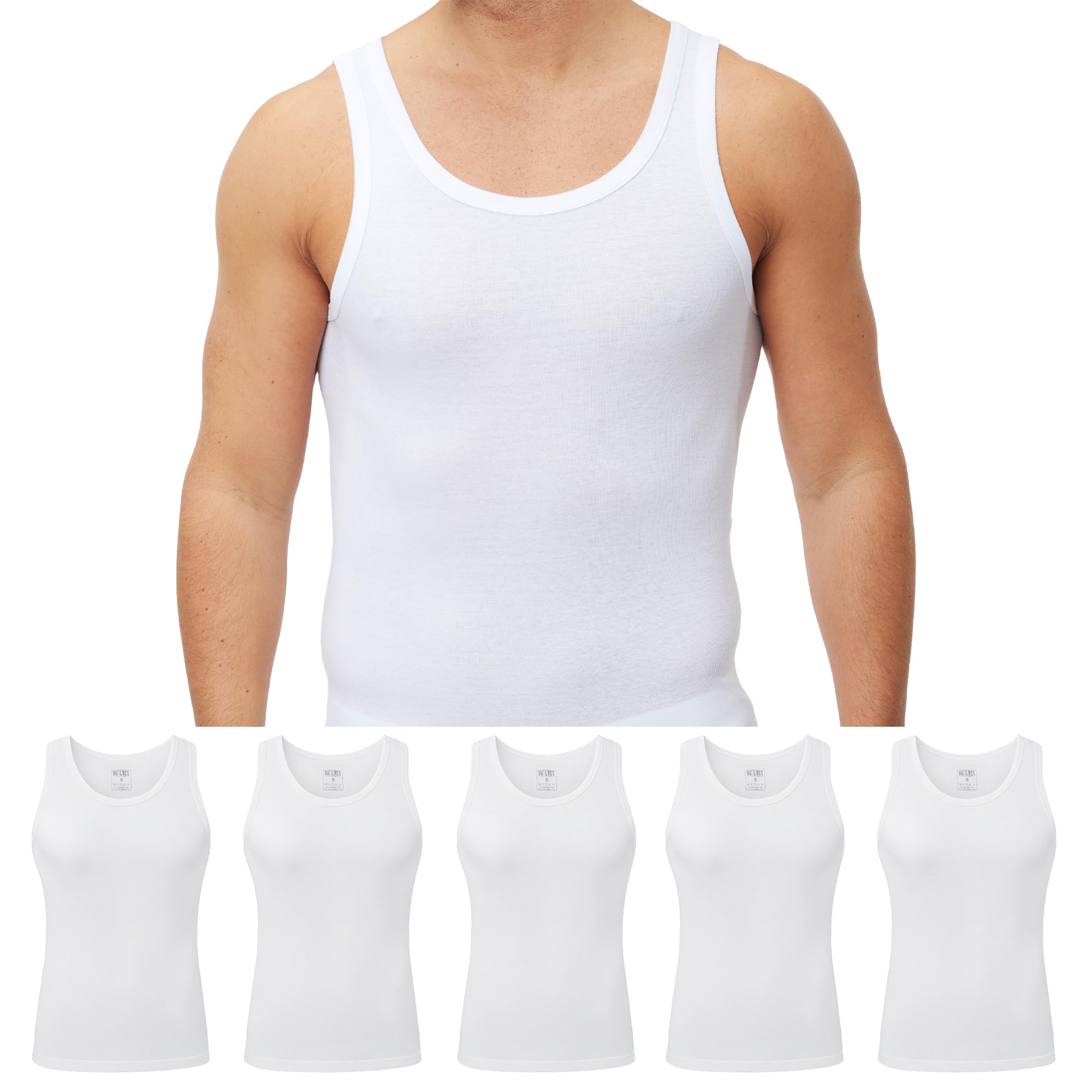 Mat & Vic's Unterhemd Herren, weiß, schwarz, blau, grau, 3 o. 5 St., S-XXL | Tank Top Herren, Muskelshirts Herren, Feinripp Achselshirts, atmungsaktiv, 100% gekämmte Baumwolle