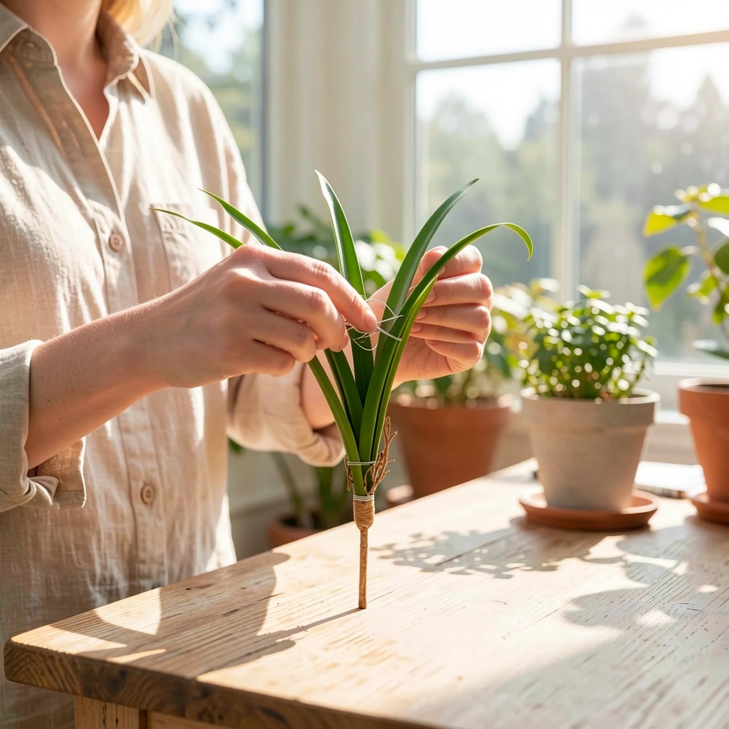 JPORSHU Künstliche Cymbidium-Orchideenblätter, realistisch, fühlen sich echt an, 6 Stück – künstliche Clivia-Grünpflanzen mit Stielen und Wurzeln, für Vasensträuße und Innenbereich, Zuhause, Büro