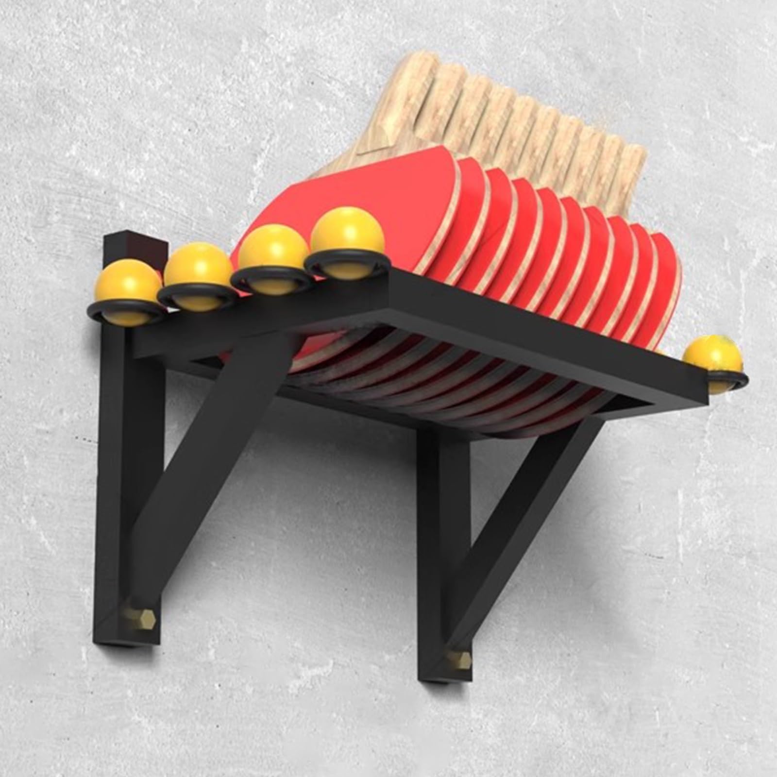 Supporto per racchetta da ping pong montato a parete con rastrelliera per 8 palline rotonde, organizer in metallo nero per casa/ufficio/club/palestra, salvaspazio - può contenere 10 racchette da pin