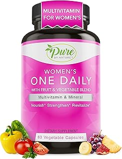Pure By Nature Multivitamínico diario para mujeres, suplemento de apoyo inmunológico con ingredientes no transgénicos, vitaminas y minerales para energía, 60 cápsulas vegetales