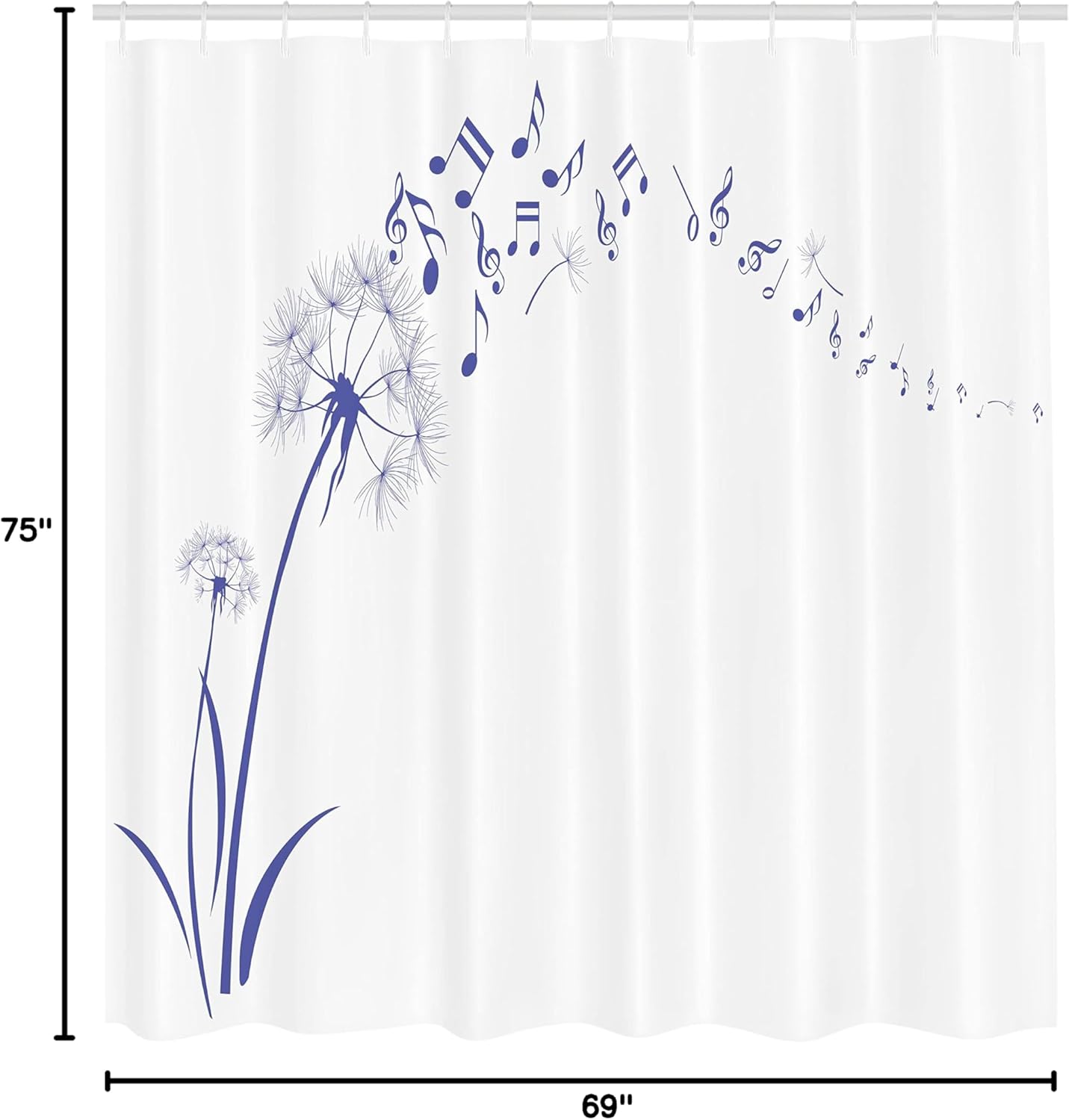 Ambesonne Music Shower Curtain, Flying Dandelions Notes Summer Spring Meadow Silhouette Softness Simple Print, Cloth Fabric Bathroom Decor Set with Hooks, 69" W x 75" L, Dark Lavender