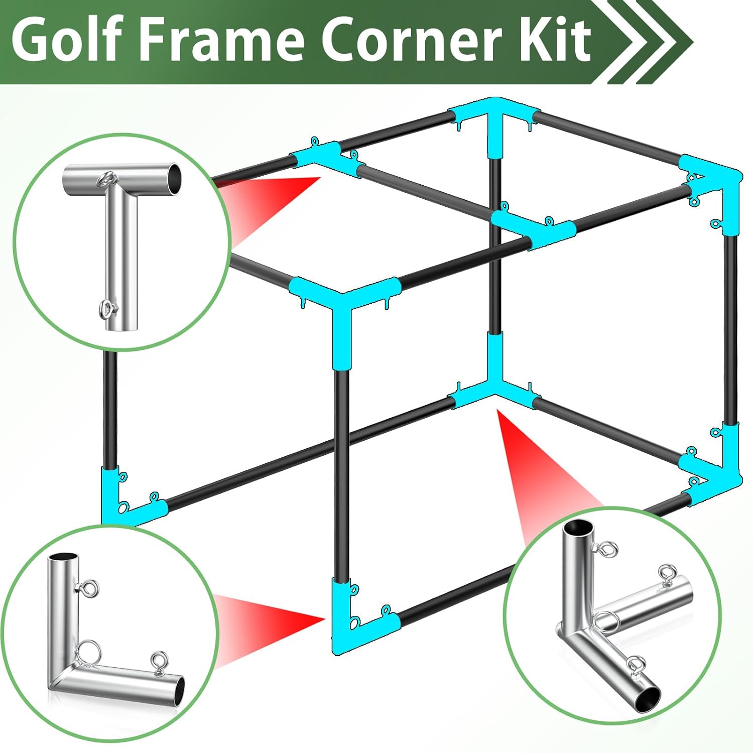 ForoGore 10 Pcs 1'' Golf Frame Corner Kit DIY Canopy Fittings Kit with Threaded Eye Bolts for EMT Pipe 10' L x 10' W x 10' H Practice Golf Cage Net Indoor Outdoor Home