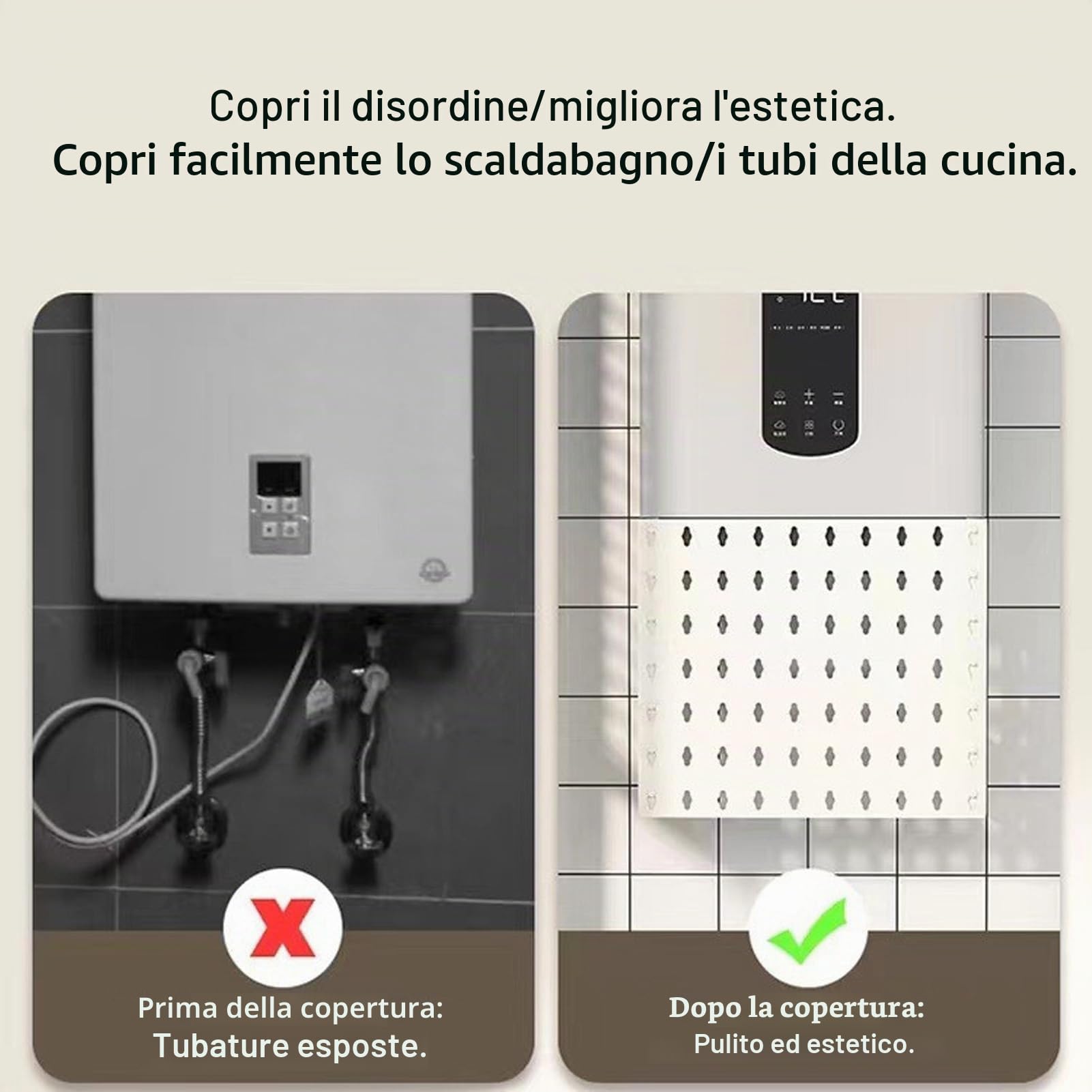 Espositore a Parete con Pannello Forato, Portaoggetti Multifunzione, Copertura per Tubo Scaldabagno a Gas, con Cuscinetti Adesivi, Copertura per Protezione Gas da (Piccolo)