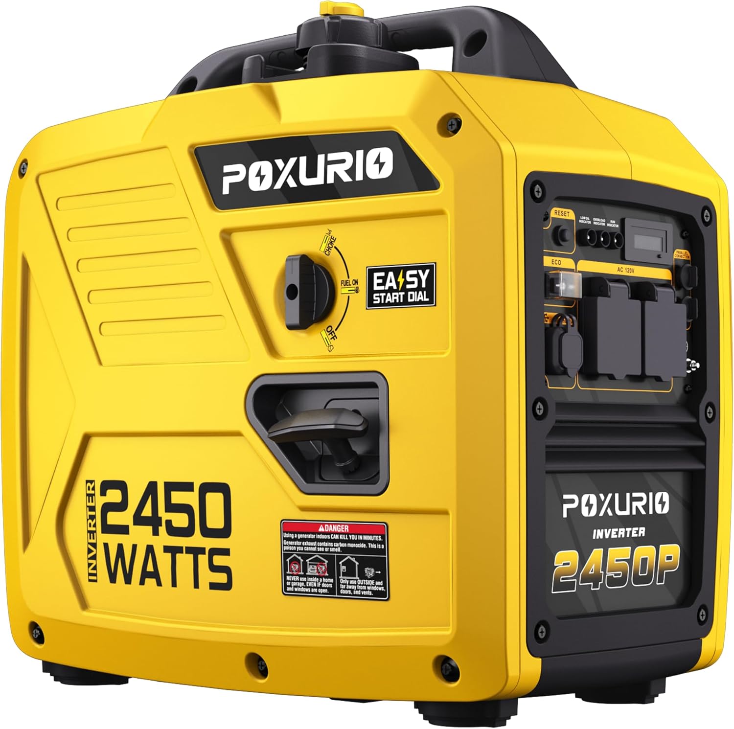 2450-Watt Inverter Generator for Home Use, 1.6Gallon Large Fuel Tank Up to 8.3 Hours Use, 120V Gas Powered Generator Super Quiet, Yellow