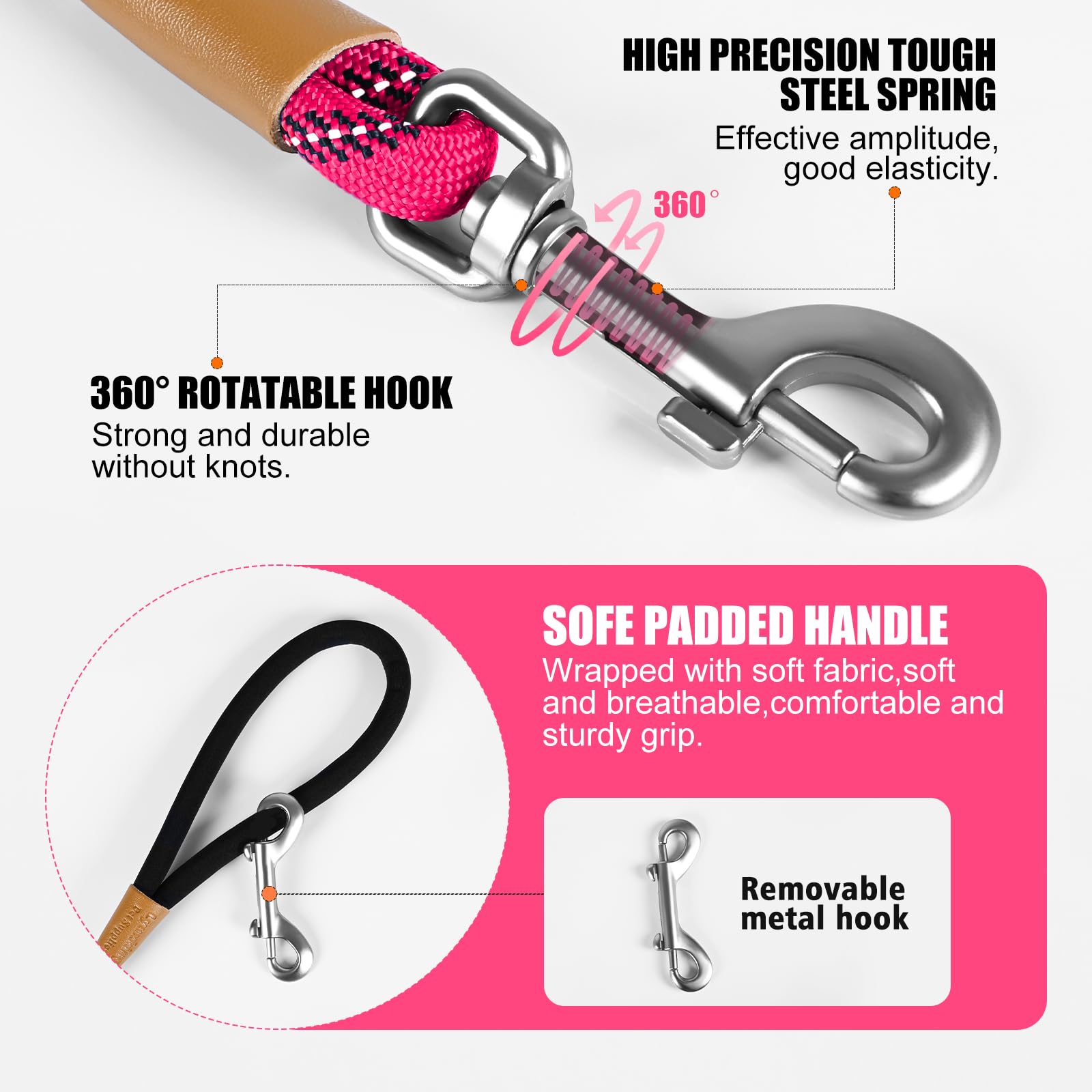 lynxking Long Dog Leash Reflective 15FT 30FT 50FT Check Cord Dog Training Leash Padded Handle Heavy Duty Puppy Rope for Small Medium Large Dog - 4