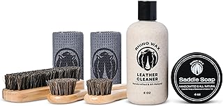 Saddle Cleaning Kit (Saddle-Soap + Leather Cleaner + Brushes + Cloths) - Clean Saddles Bridles Boots Reins Straps and Other Tack Leathers - Proudly Made in The USA