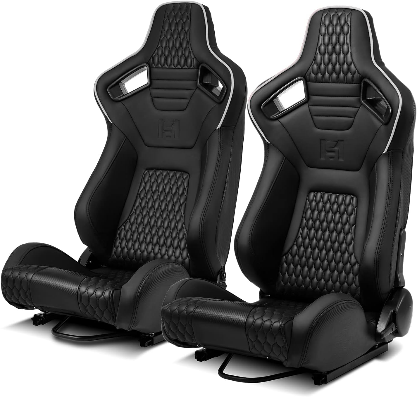 Pair of Universal Vinyl Leather Stitching Reclinable Bucket