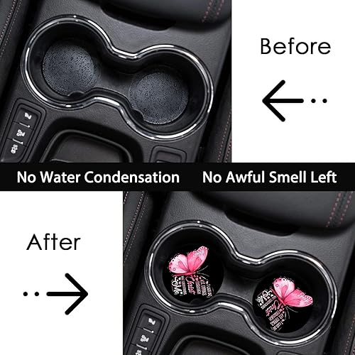Miniatura 3 de Posavasos de coche para portavasos, paquete de 2 posavasos de coche rosa con mariposas, 7 cm de tamaño universal, alfombrilla de goma Mariposa