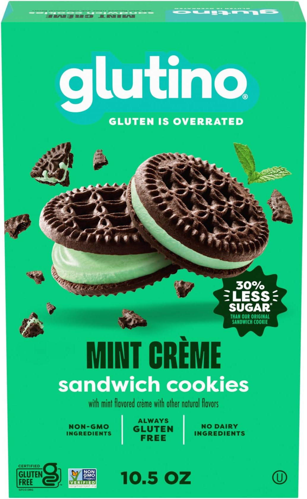 Gluten Free Mint Flavored Sandwich Cookies, Gluten Free Snacks, 10.5 oz.