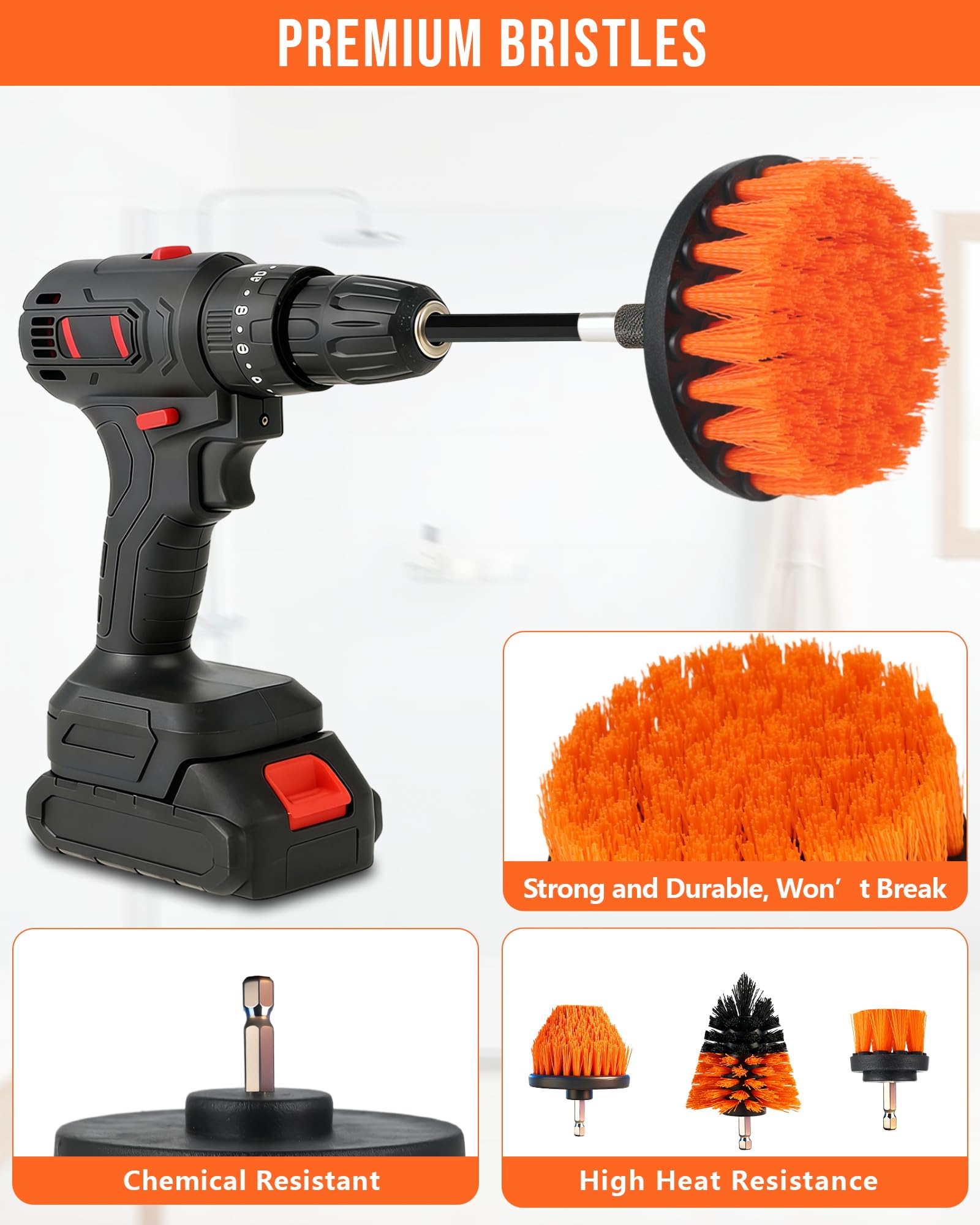 Set 7 Spazzole per Trapano – Spazzola per Trapano per Pulire per Pulizia Sedili Auto, Polster e Superfici – Spazzole per Trapano per Pulizia Auto, Bagno, Cucina (Nero)