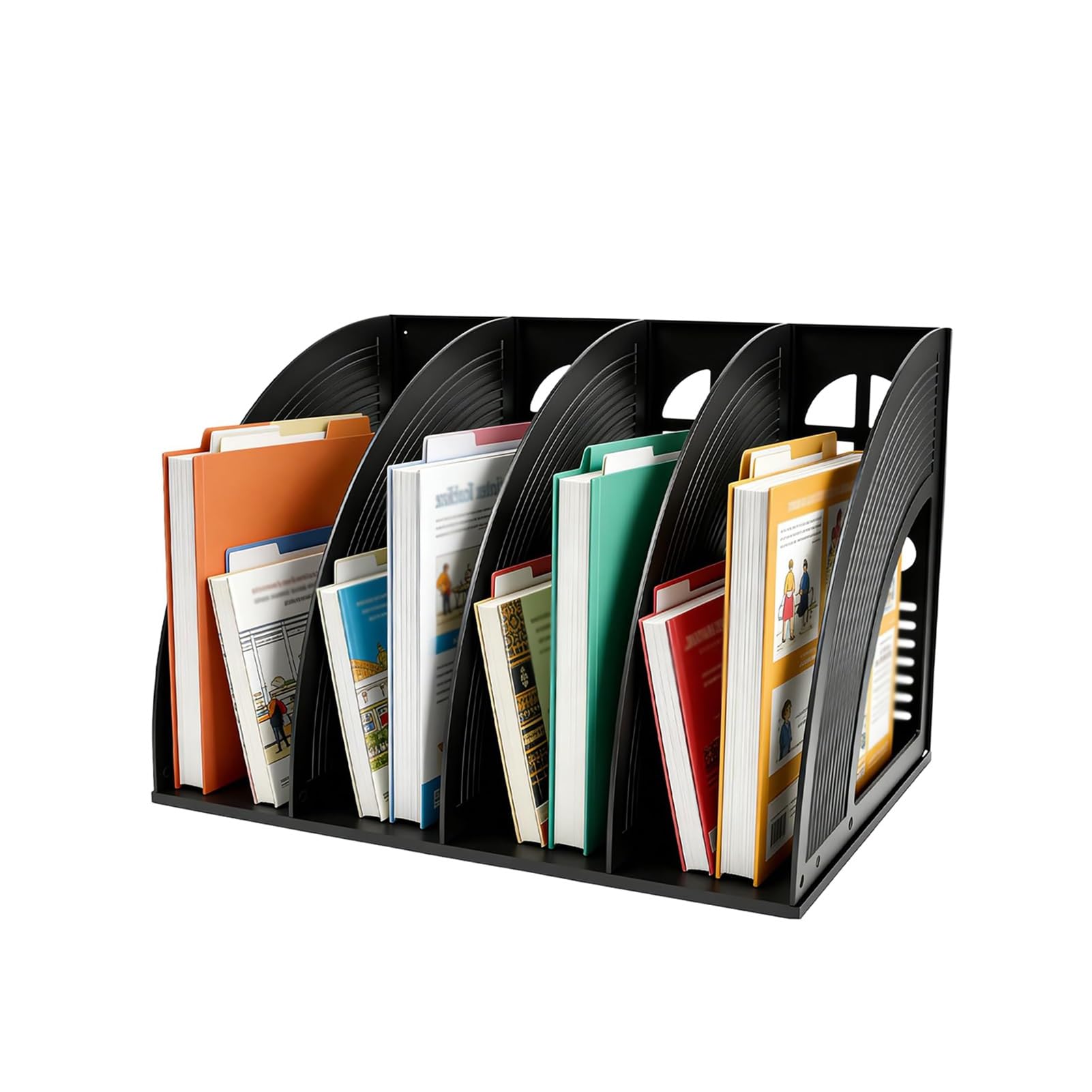 JOUFNING A4 File Holder, 4 Sections Magazine File Folder, Plastic Desk Files Organiser, Files Storage Folders Document Rack, Vertical Catalog Display Rack for Office Storage