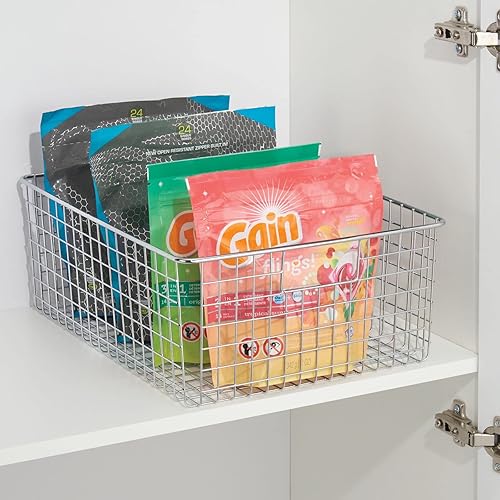 Miniatura 3 de mDesign - Canasta de reja de metal con asas para almanenamiento y organización, Cromado