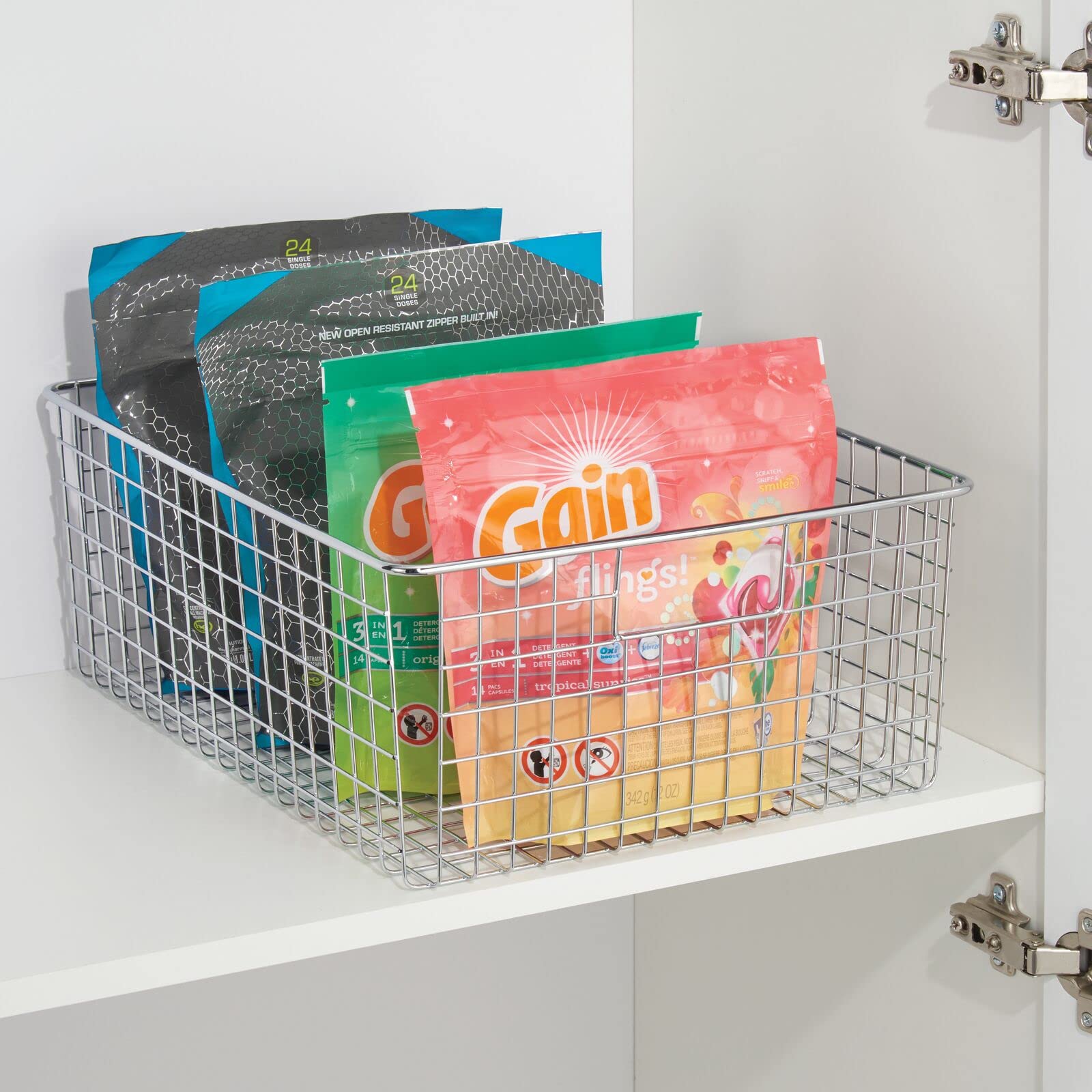 mDesign caja de metal versátil (juego de 2) - cesta de almacenamiento de alambre grande para cocina, despensa, etc. - cesta de metal compacta multiusos con asas - cromo